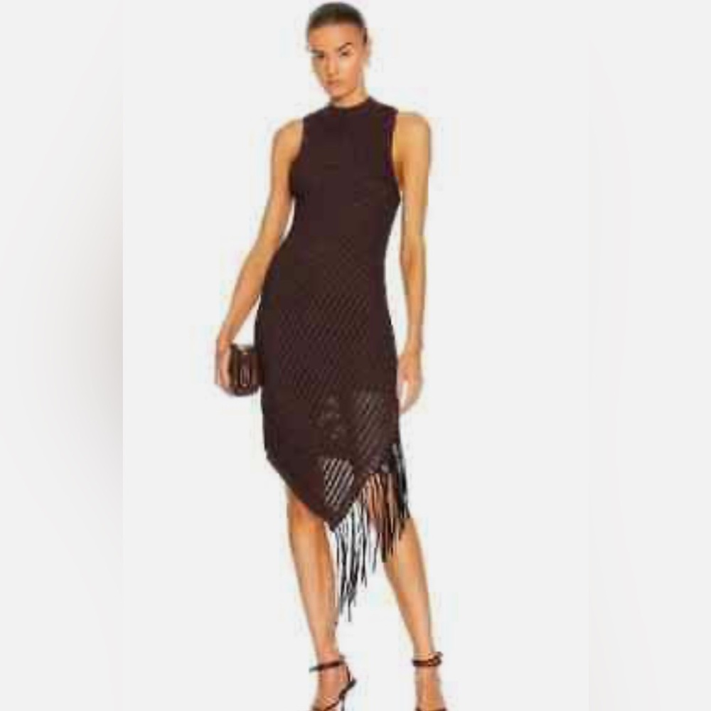 JONATHAN SIMKHAI
Chelle Fringe Pointelle knit dress chocolate brown and black